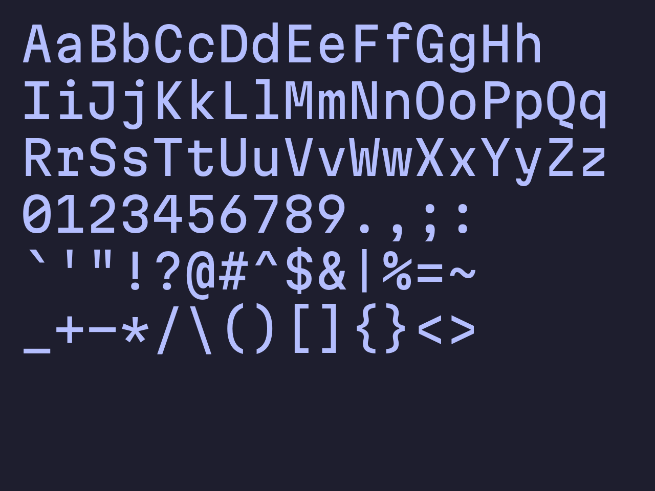 Main glyphs rendered in Martian Mono.